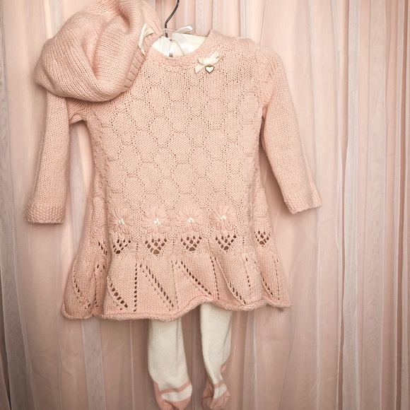 French Sweater Dress Outfit with Tights and Hat - Picture 2 of 8